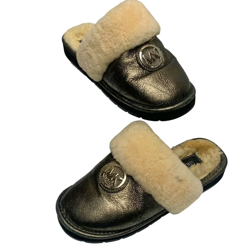 Michael Kors Metallic Leather Genuine‎ Shearling lined Slippers